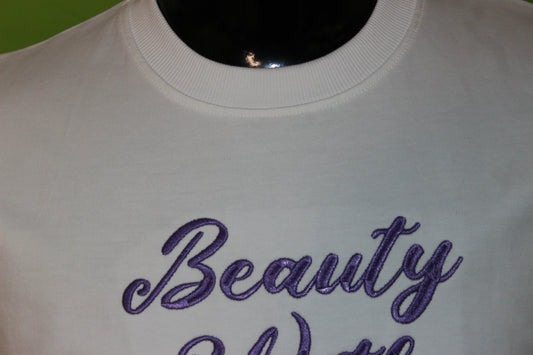 Beauty With Brain Premium Embroidered Oversized T-Shirt – White | Womans Cotton Tee