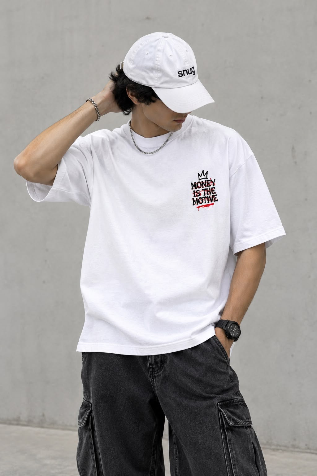 MONEY IS THE MOTIVE – Oversized Black Graphic T-Shirt