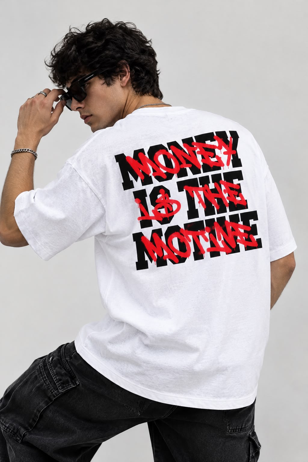 MONEY IS THE MOTIVE – Oversized Black Graphic T-Shirt