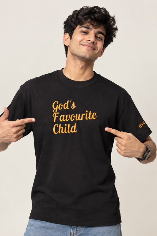 "God's Favourite Child" Script Embroidered T-Shirt