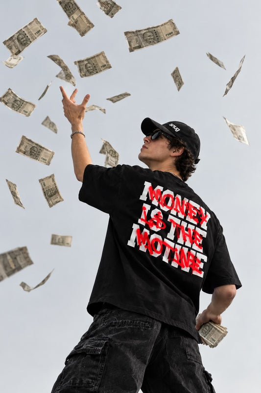 MONEY IS THE MOTIVE – Oversized Black Graphic T-Shirt