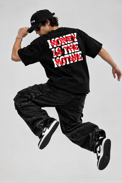 MONEY IS THE MOTIVE – Oversized Black Graphic T-Shirt