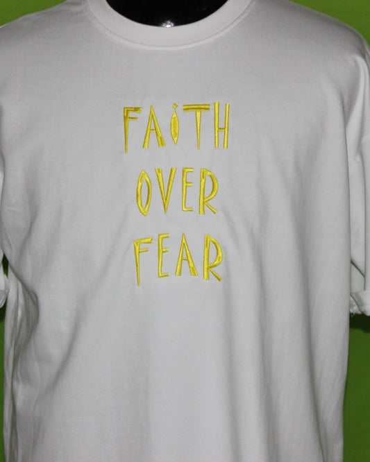 Faith Over Fear Premium Embroidered Oversized T-Shirt – White | Unisex Cotton Tee