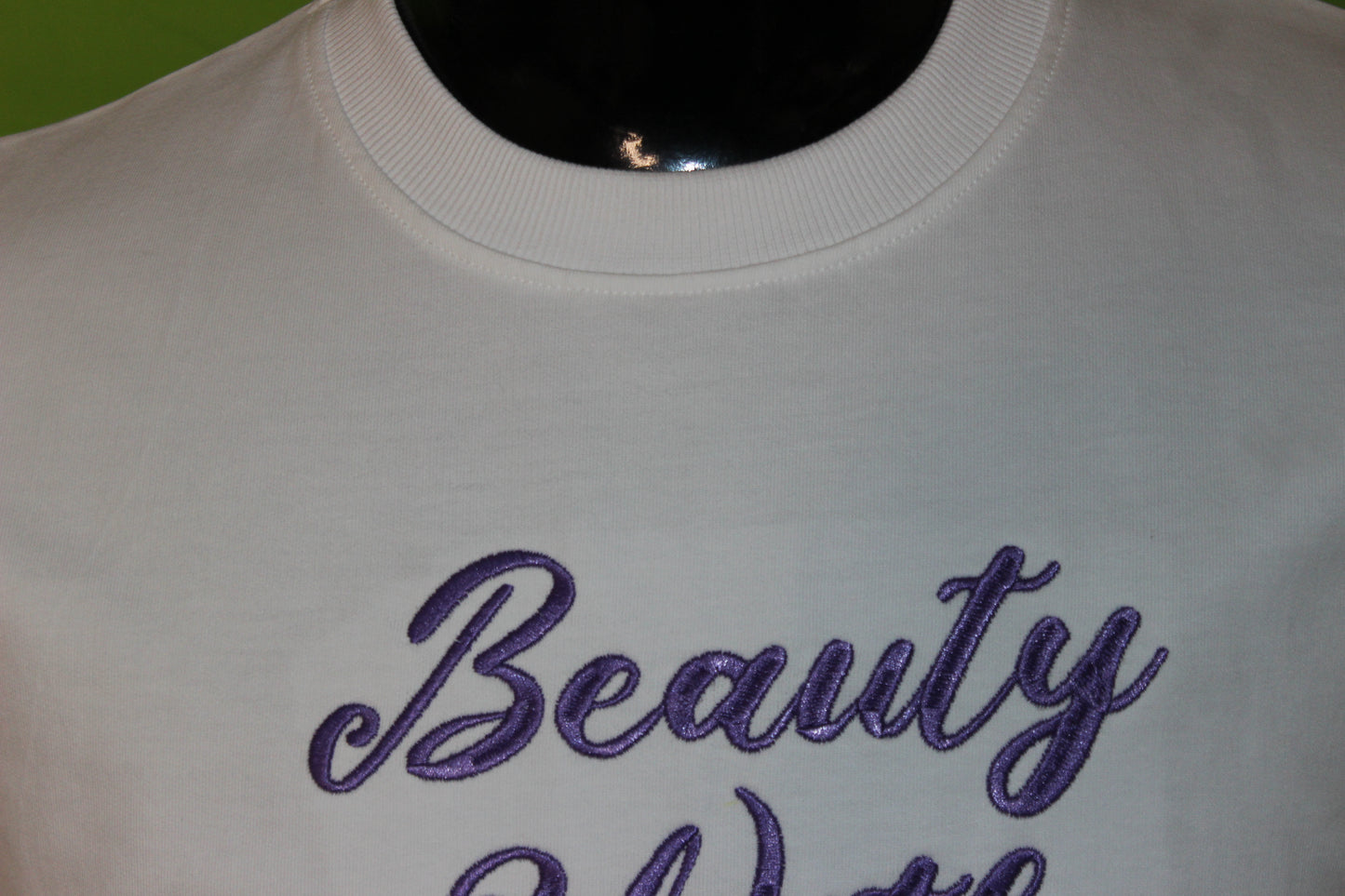Beauty With Brain Premium Embroidered Oversized T-Shirt – White | Womans Cotton Tee