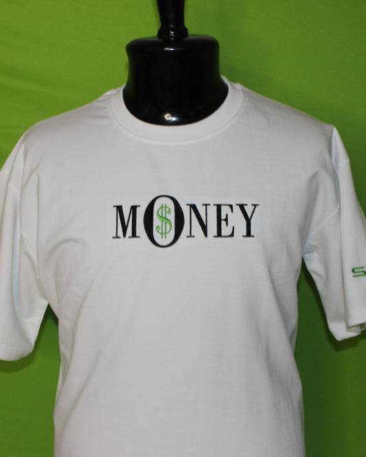 Money Premium Embroidered Oversized T-Shirt – White | Unisex Cotton Tee