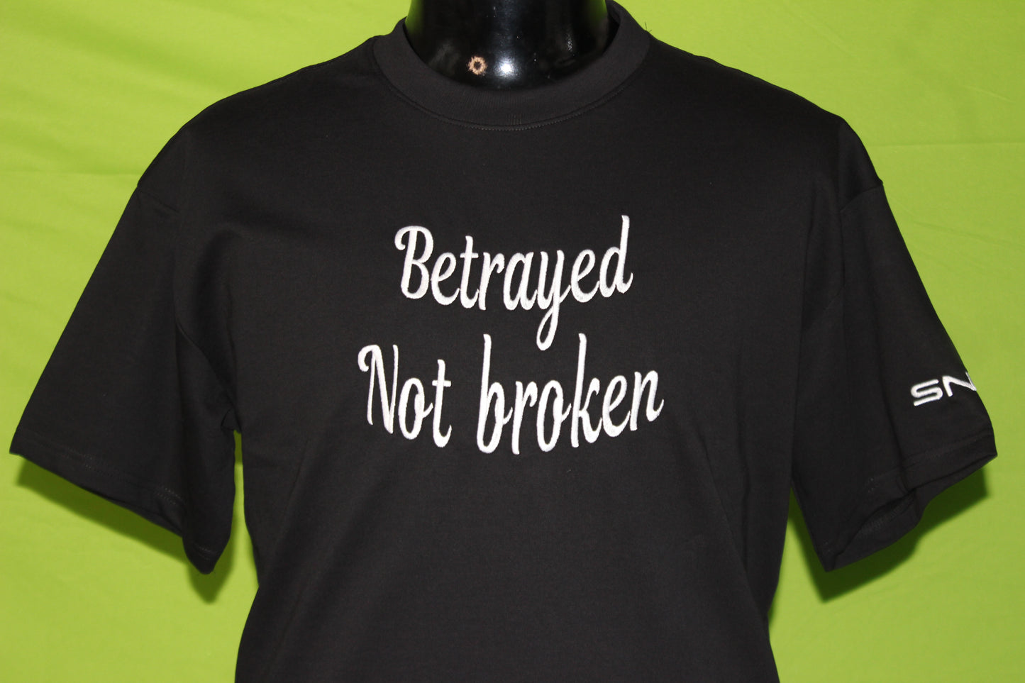 Betrayed Not Broken" Script Embroidered T-Shirt