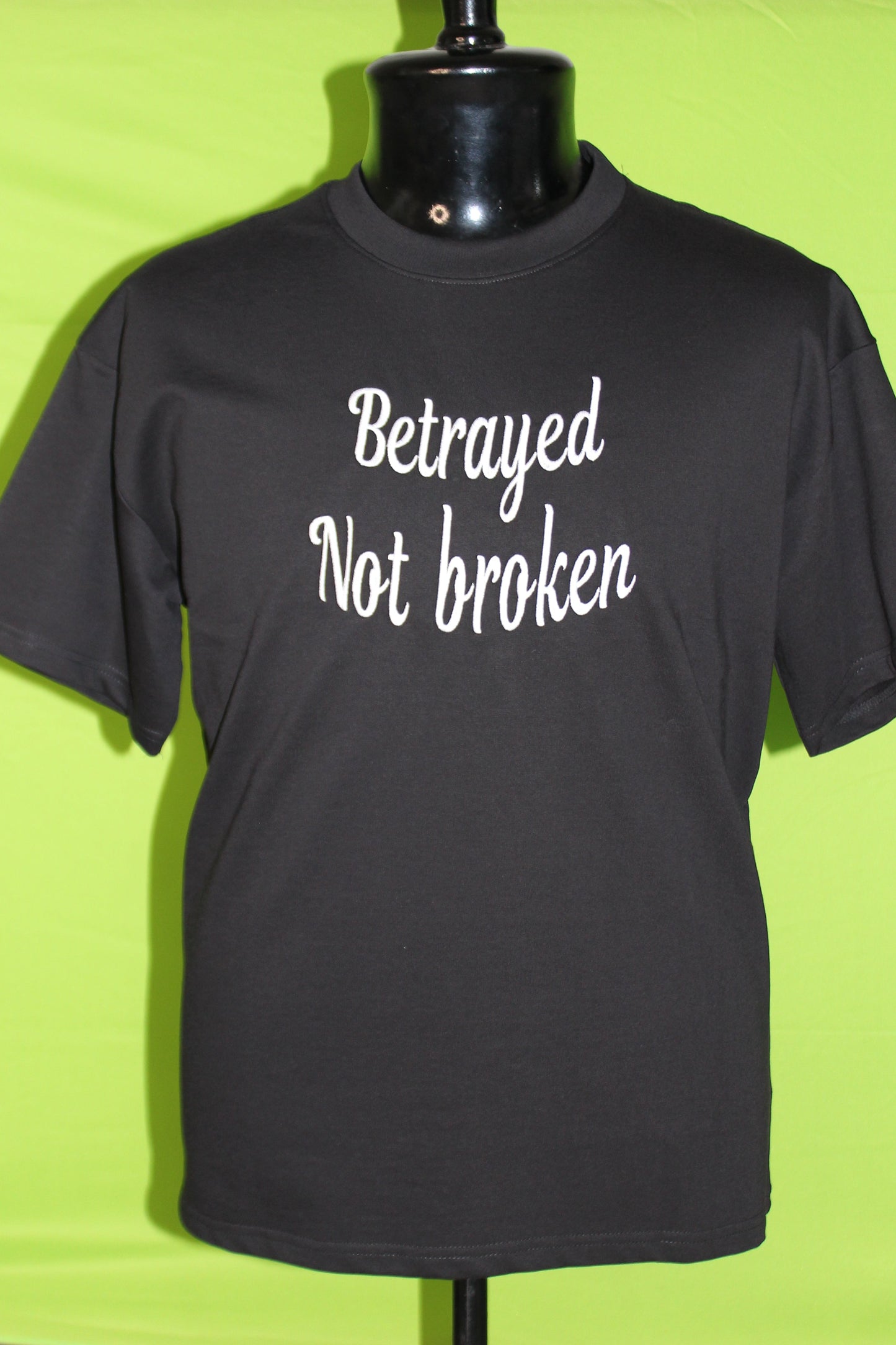 Betrayed Not Broken" Script Embroidered T-Shirt