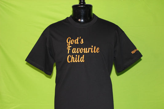 "God's Favourite Child" Script Embroidered T-Shirt