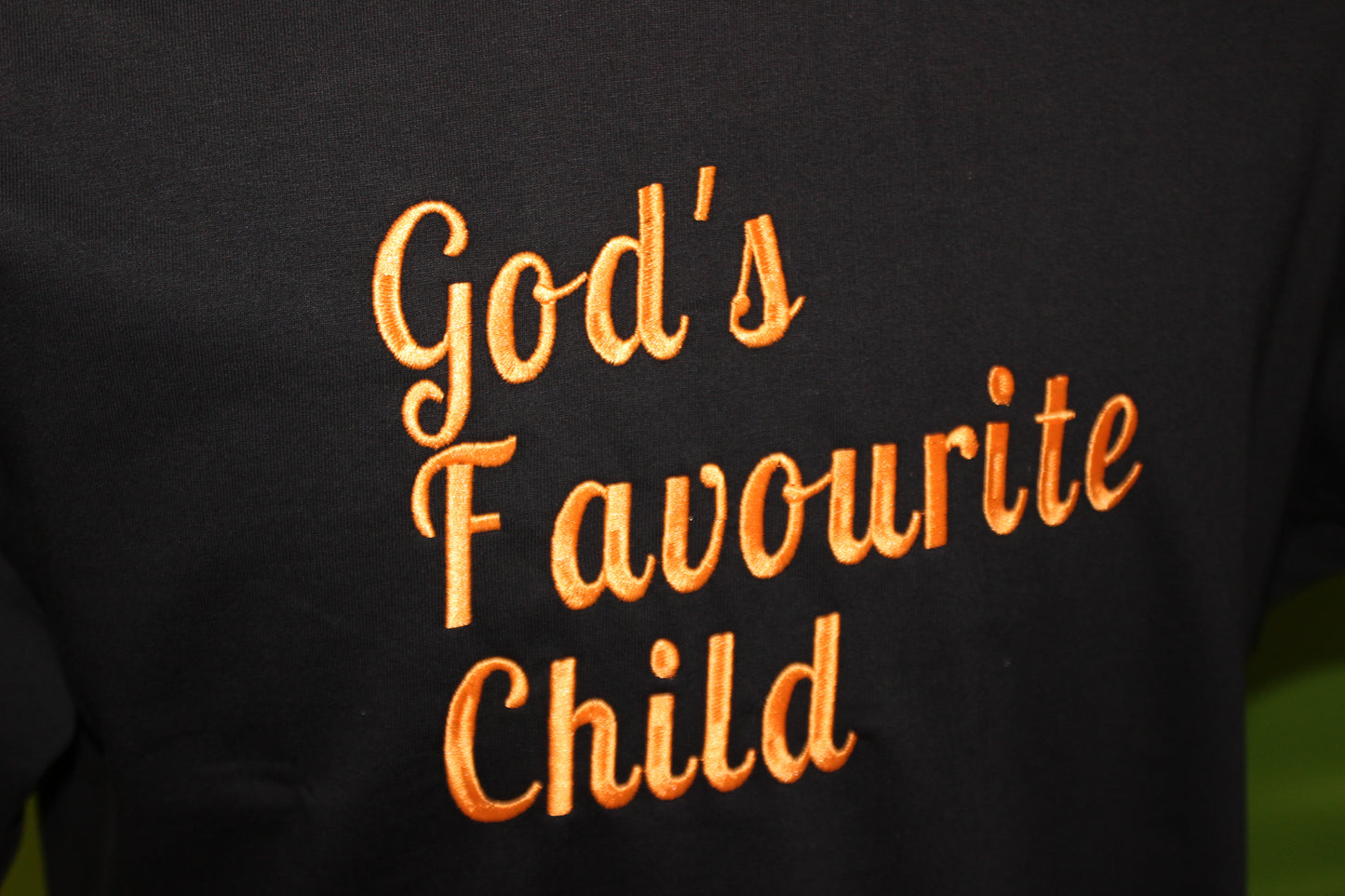 "God's Favourite Child" Script Embroidered T-Shirt
