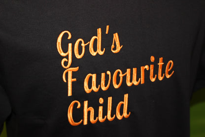 "God's Favourite Child" Script Embroidered T-Shirt