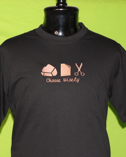 "Choose Wisely" Rock Paper Scissors Embroidered T-Shirt