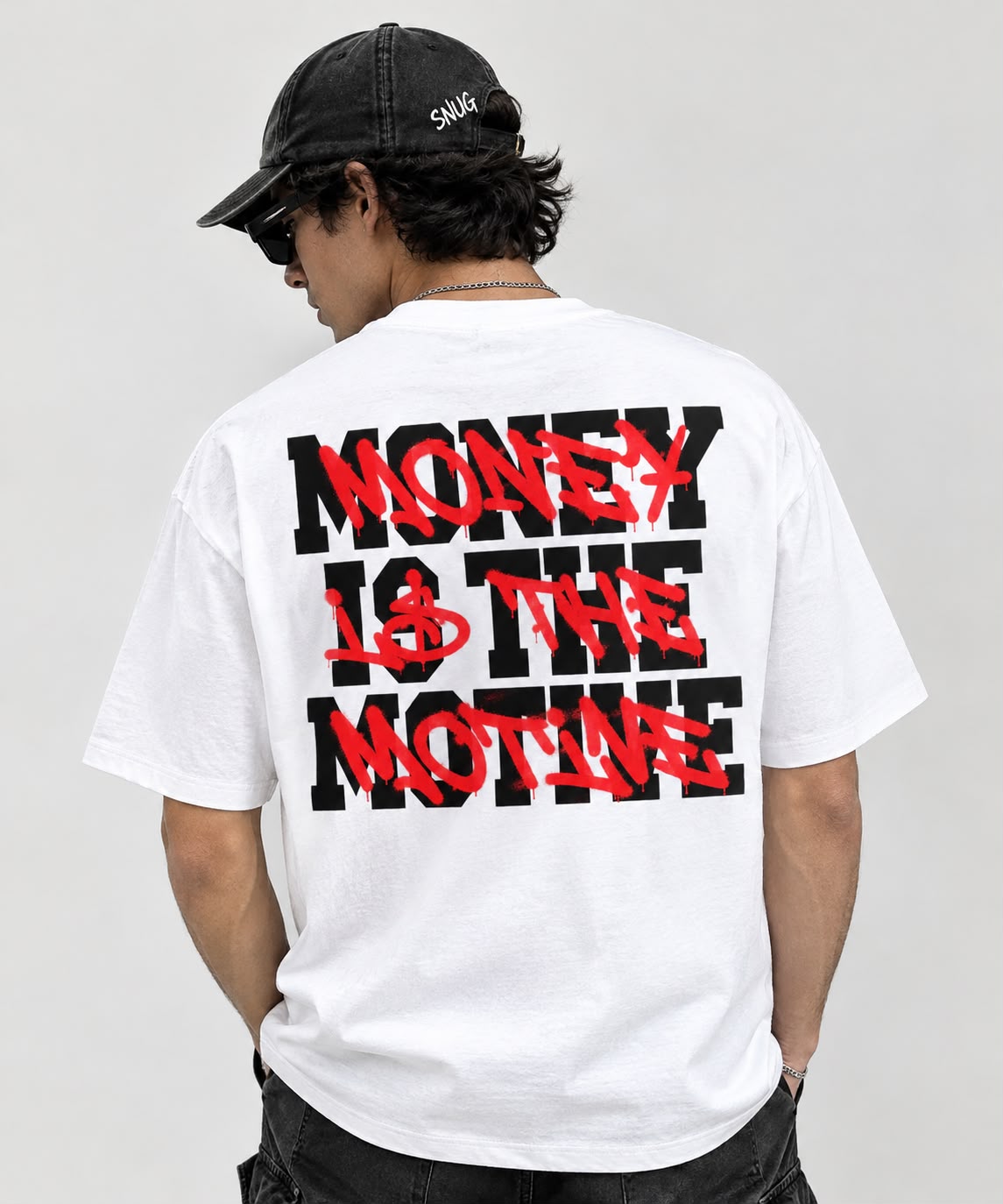 MONEY IS THE MOTIVE – Oversized Black Graphic T-Shirt