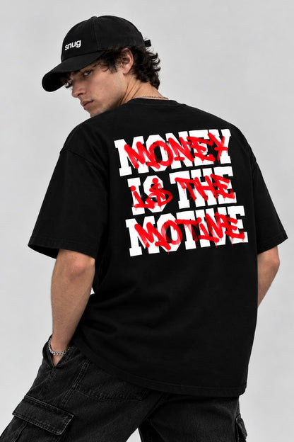MONEY IS THE MOTIVE – Oversized Black Graphic T-Shirt